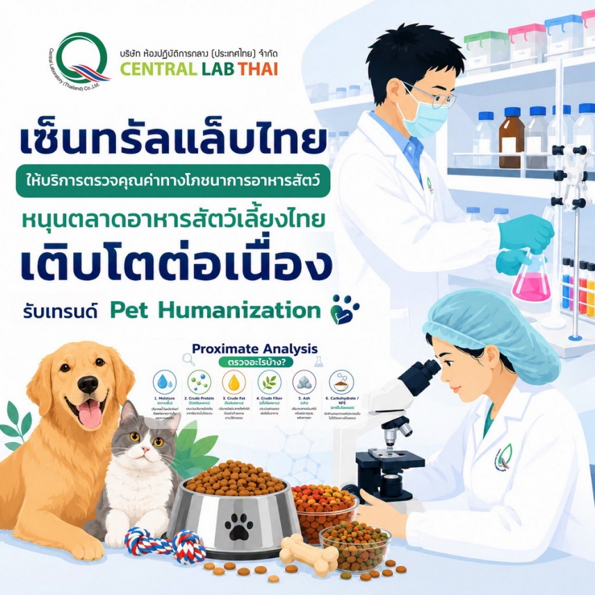 "เซ็นทรัลแล็บไทย" พร้อมให้บริการตรวจวิเคราะห์ตัวอย่างอาหารสัตว์ หนุนการเติบโตอย่างแข็งแกร่งในเวทีโลก รับเทรนด์ Pet Humanization